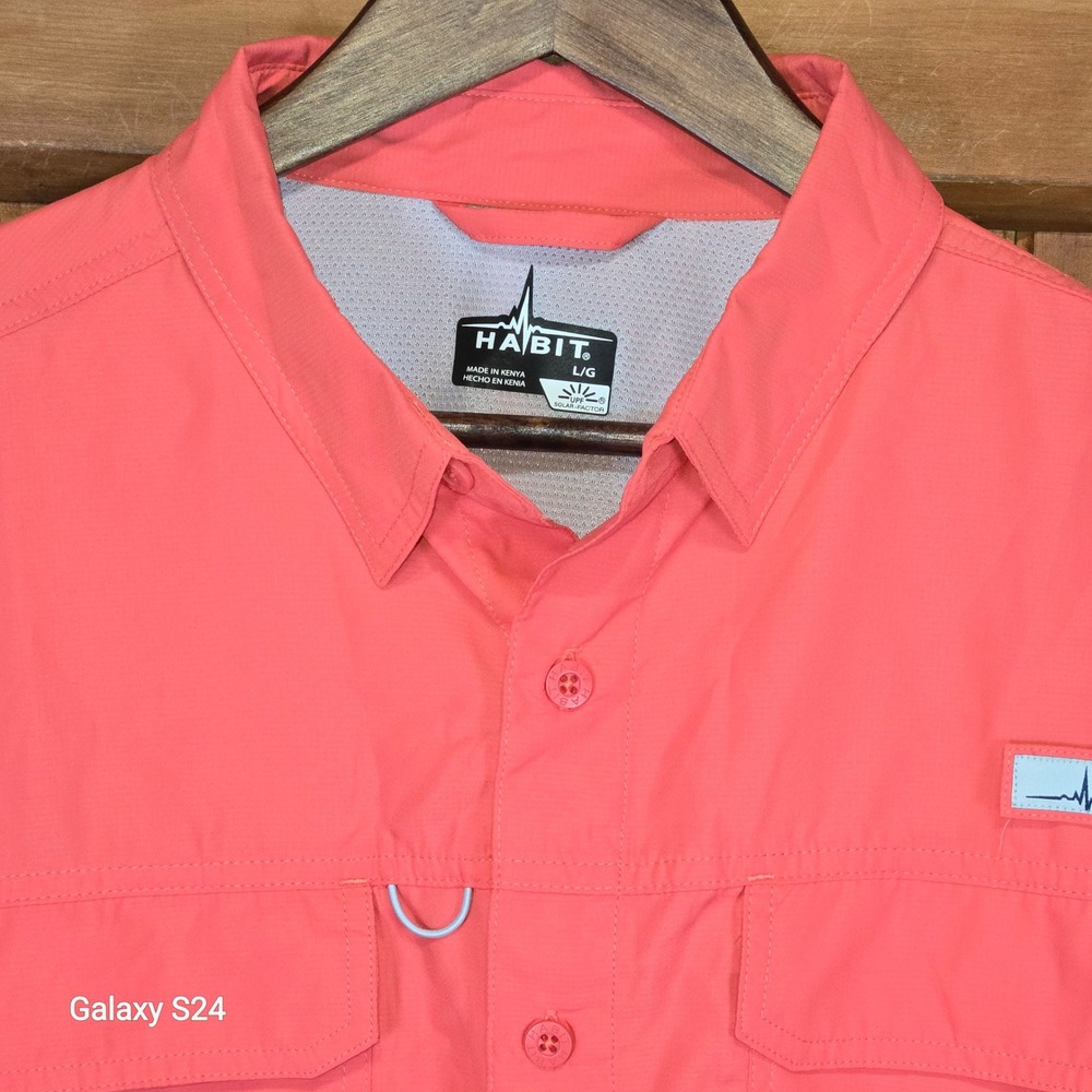 Habit Mens Spiced Coral Performance Fishing Shirt UPF Vented L TS10613 Short Slv
